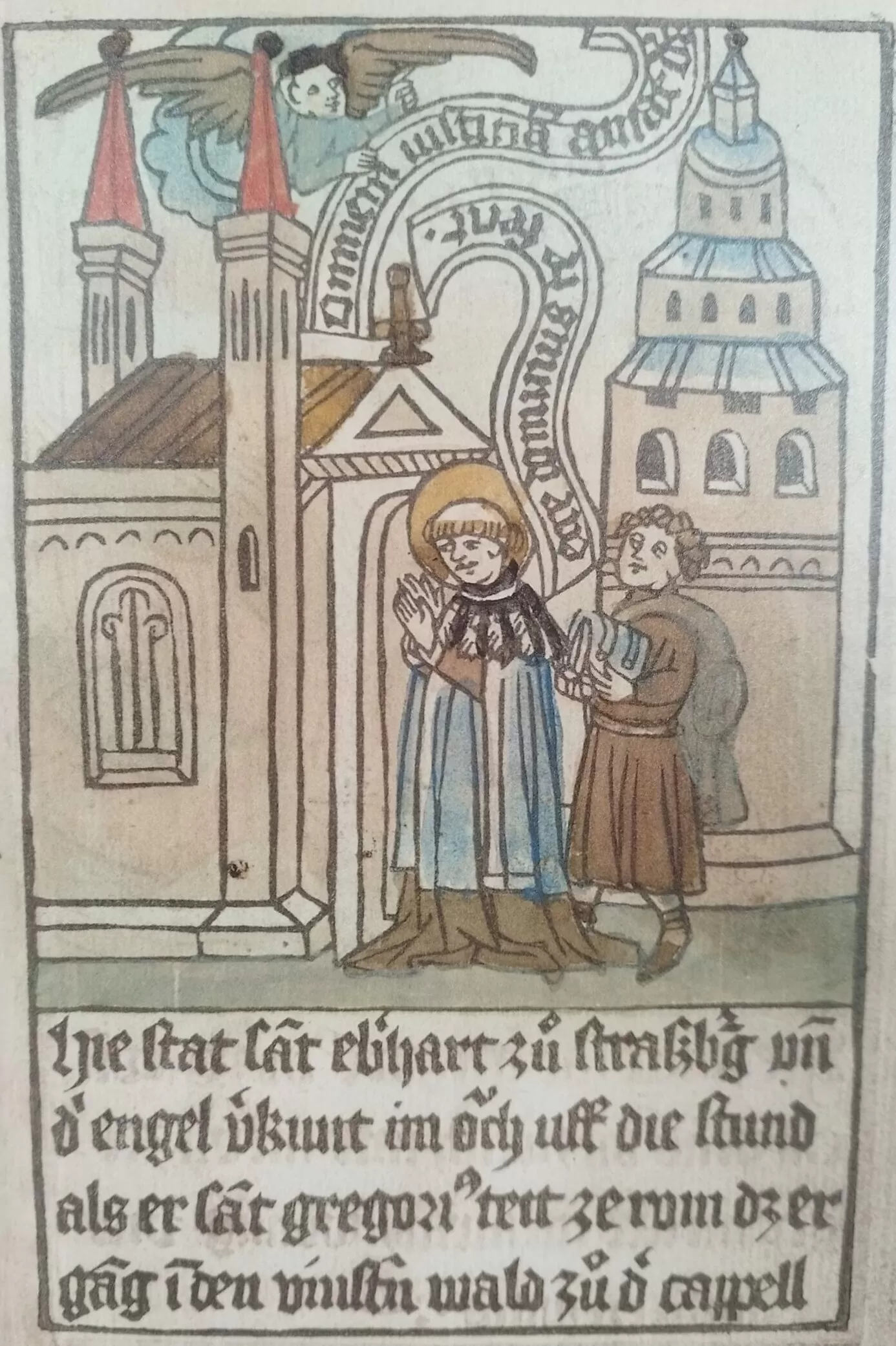 An angel calls Eberhard von Strassburg to go to the place in the Dark Forest where Meinrad's ruined chapel stands. An angel calls Eberhard von Strassburg to go to the place in the Dark Forest where Meinrad's ruined chapel stands.
