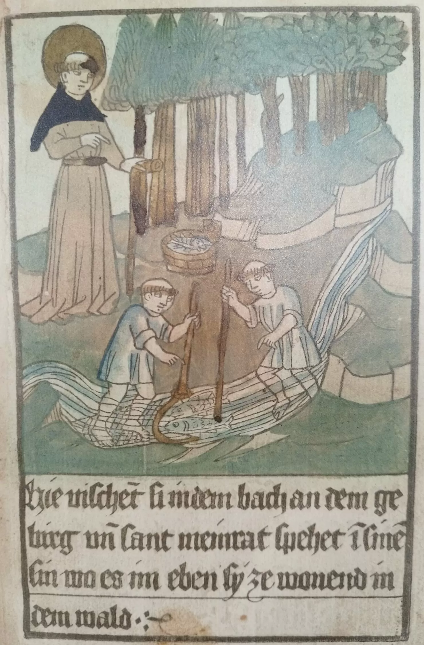 His students fish in the stream where Meinrad will build his cell. His students fish in the stream where Meinrad will build his cell.